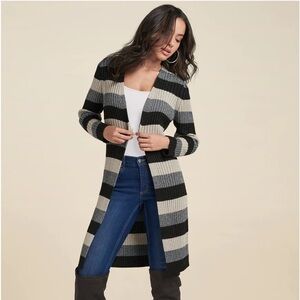 XS Stripped Long Cardigan in Grey, Black and Tan